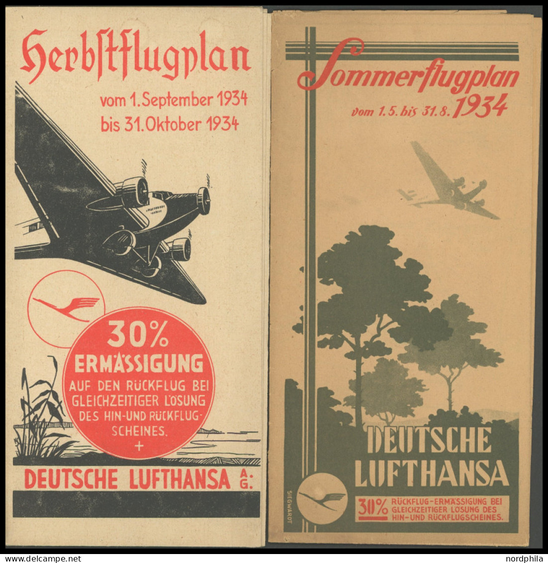 LUFTPOST-VIGNETTEN 1934 , 1934, Sommer- Und Herbstflugplan Der Deutschen Lufthansa, Gebrauchsspuren - Luft- Und Zeppelinpost