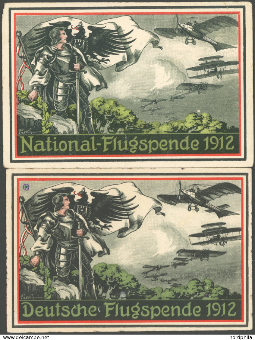LUFTPOST-VIGNETTEN 1912, Prinz Heinrich Von Preußen, 2 Verschiedene Flug-Spendenkarten, Ungebraucht, Pracht - Airmail & Zeppelin