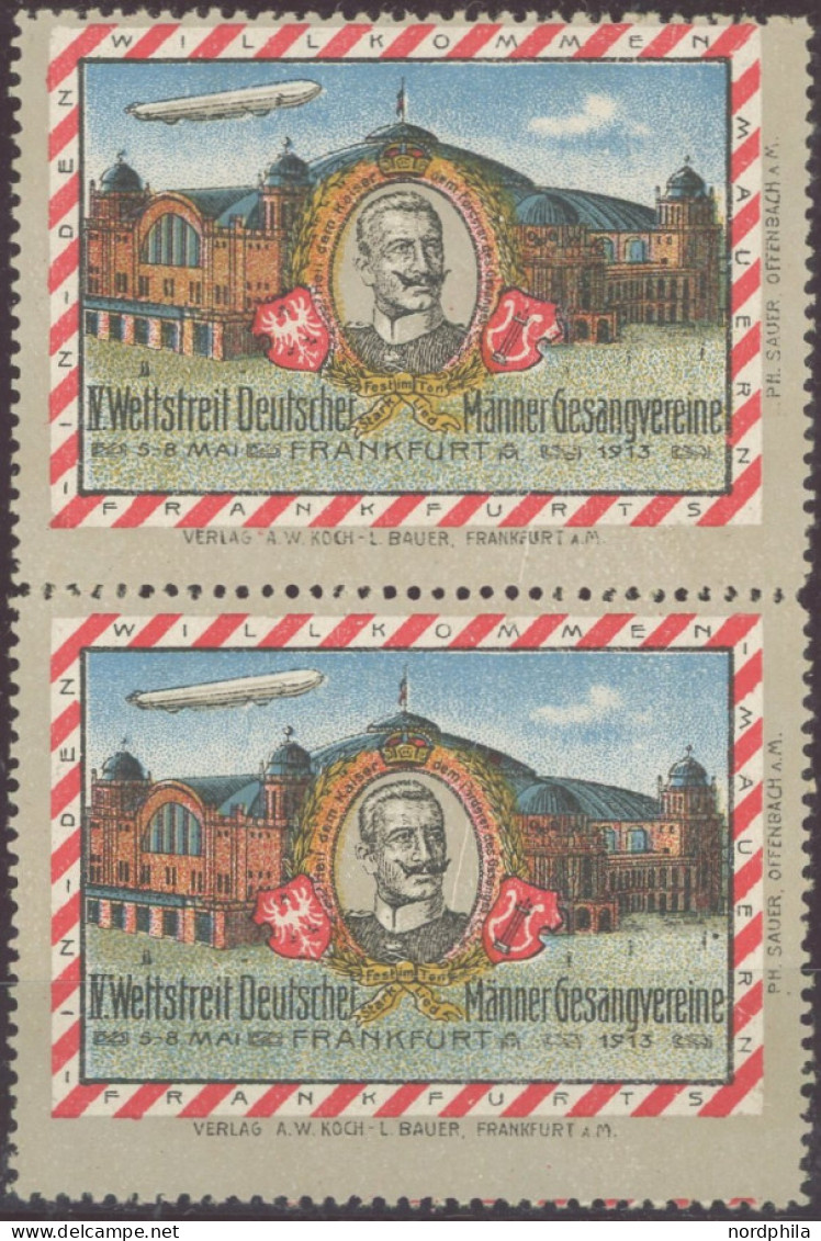 LUFTPOST-VIGNETTEN , 1913, Zeppelin über Festhalle Im Senkrechten Paar, Postfrisch, Pracht - Poste Aérienne & Zeppelin