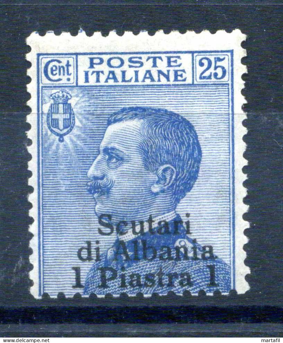 1909-11 LEVANTE Scutari D'Albania N.4 1pi. Su 25 Centesimi Azzurro * - Oficinas Europeas Y Asiáticas