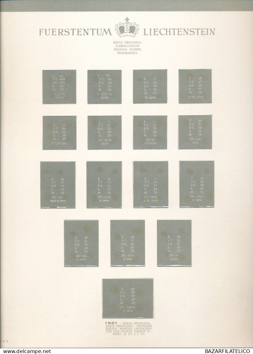 COLLEZIONE DEL LIECHTENSTEIN SU ALBUM E FOGLI BOLAFFI 1912 AL 1960 G.I / G.O