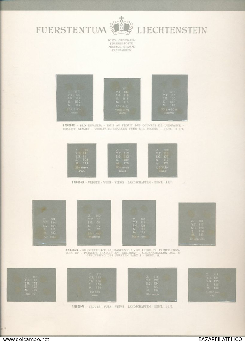 COLLEZIONE DEL LIECHTENSTEIN SU ALBUM E FOGLI BOLAFFI 1912 AL 1960 G.I / G.O