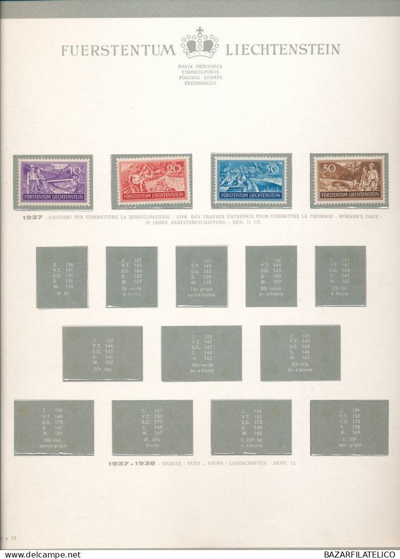 COLLEZIONE DEL LIECHTENSTEIN SU ALBUM E FOGLI BOLAFFI 1912 AL 1960 G.I / G.O