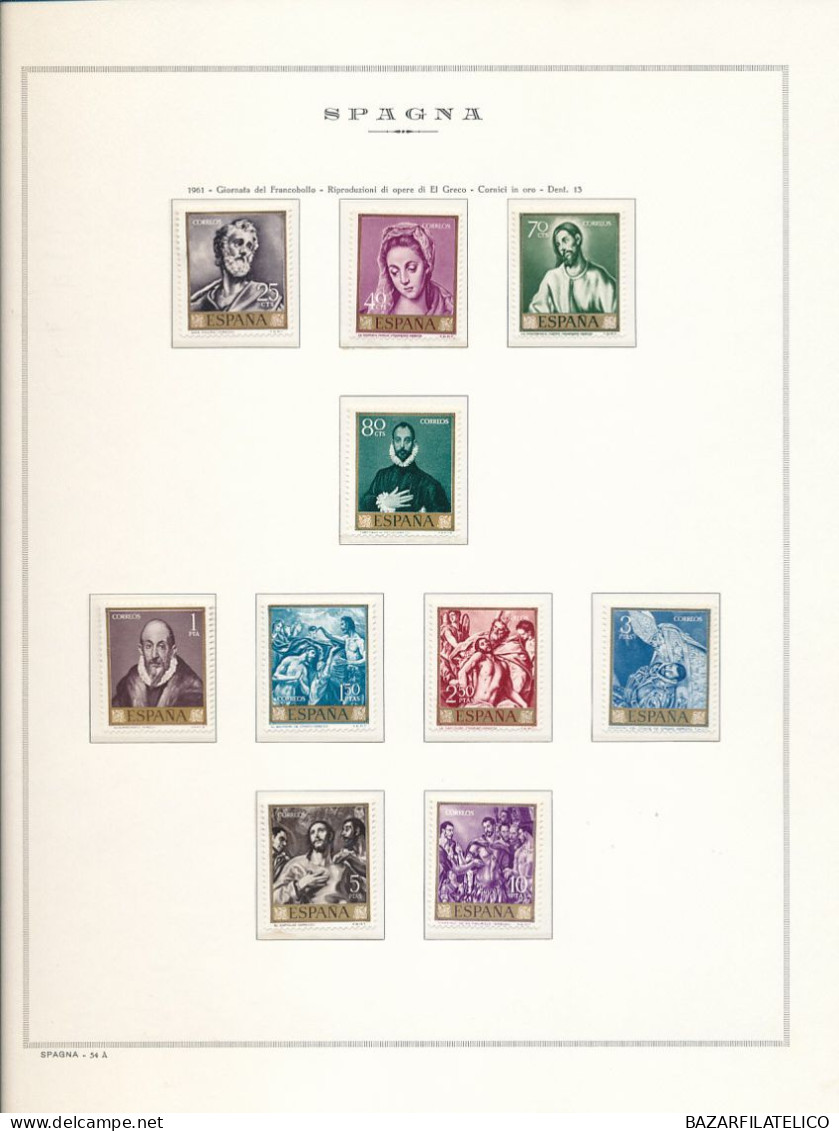 SPAGNA COLLEZIONE SULLE OPERE D'ARTE DIPINTI SU FOGLI MARINI 1958/80 G.I MNH**