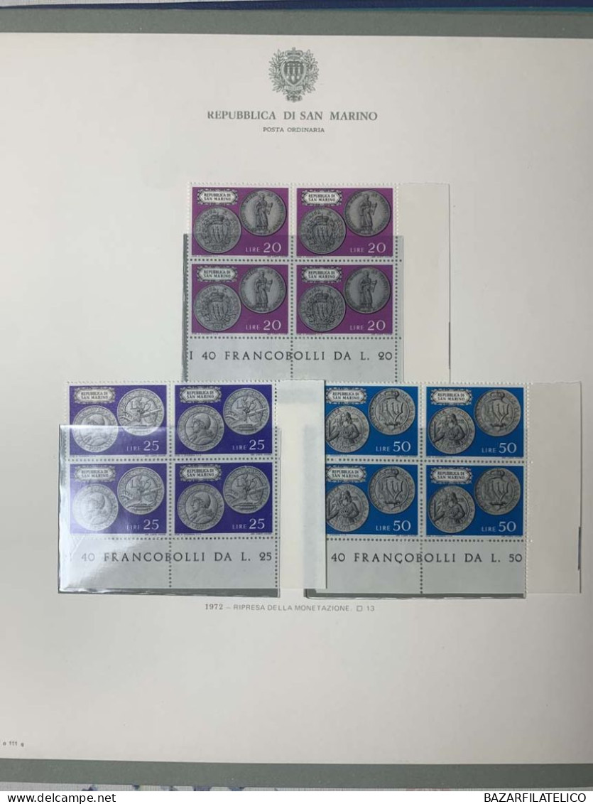 SAN MARINO COLLEZIONE IN QUARTINA DAL 1971 AL 1976 SU 1 ALBUM BOLAFFI G.I MNH**