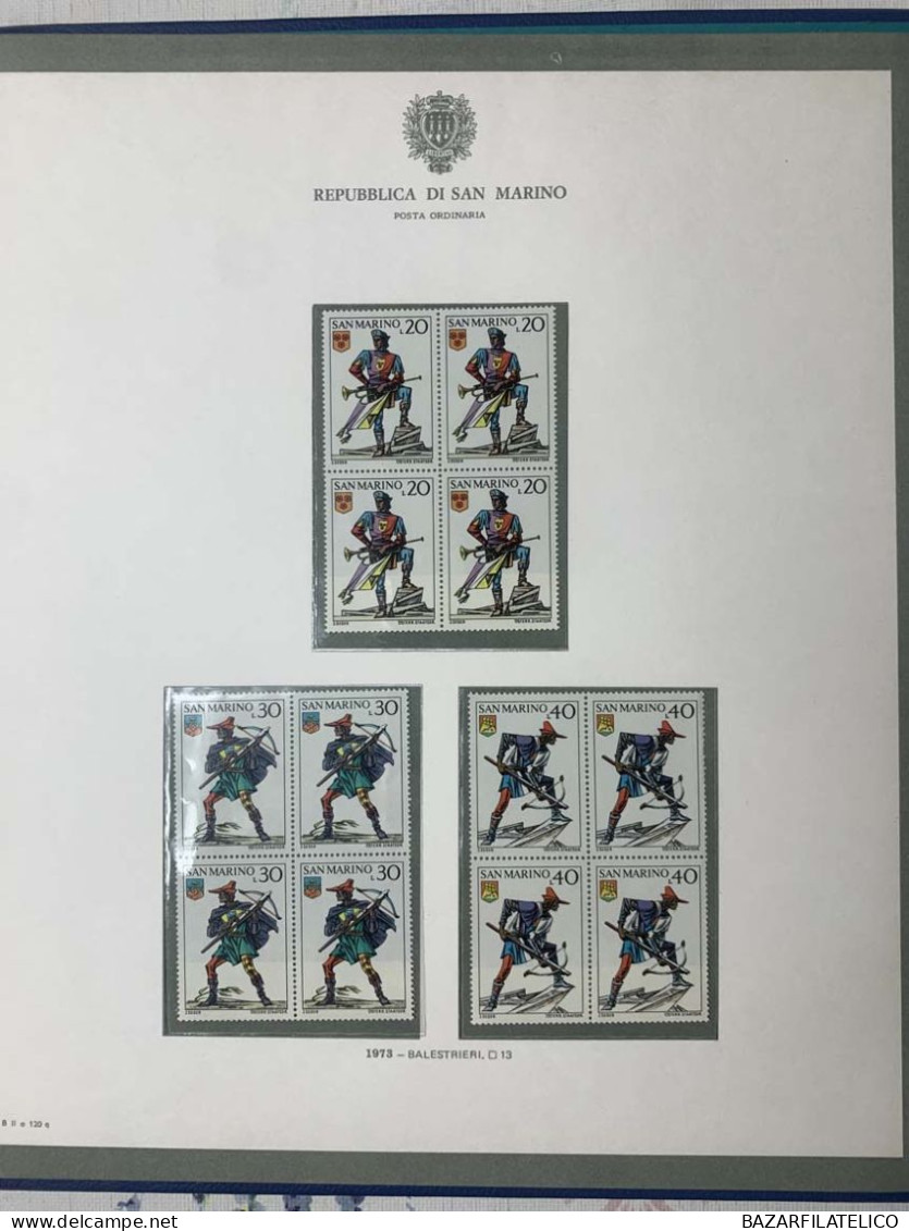 SAN MARINO COLLEZIONE IN QUARTINA DAL 1971 AL 1976 SU 1 ALBUM BOLAFFI G.I MNH**