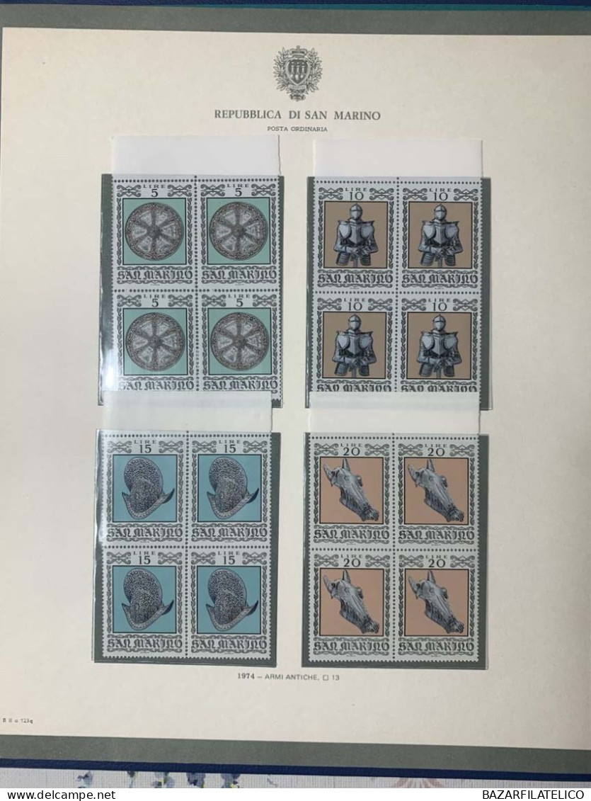 SAN MARINO COLLEZIONE IN QUARTINA DAL 1971 AL 1976 SU 1 ALBUM BOLAFFI G.I MNH**