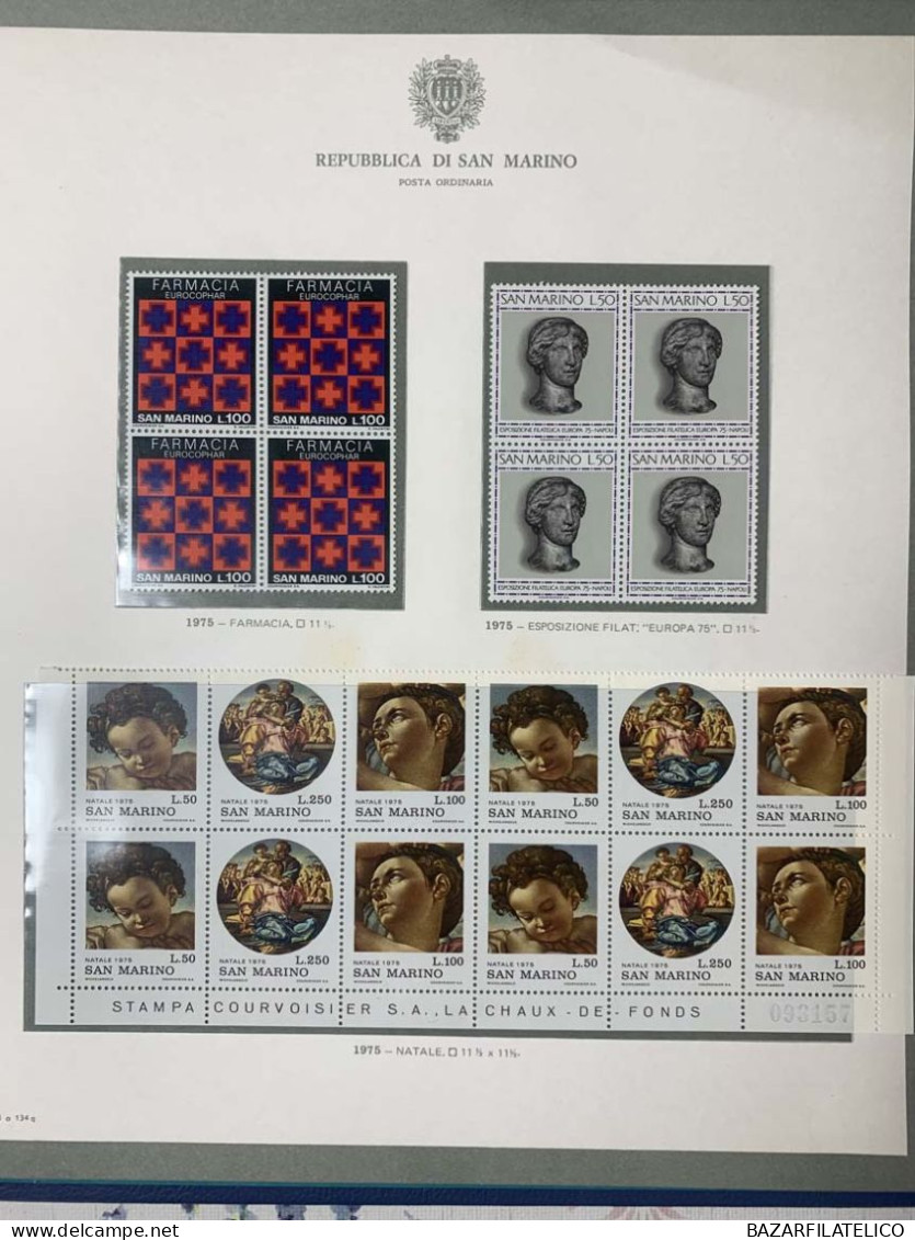 SAN MARINO COLLEZIONE IN QUARTINA DAL 1971 AL 1976 SU 1 ALBUM BOLAFFI G.I MNH**