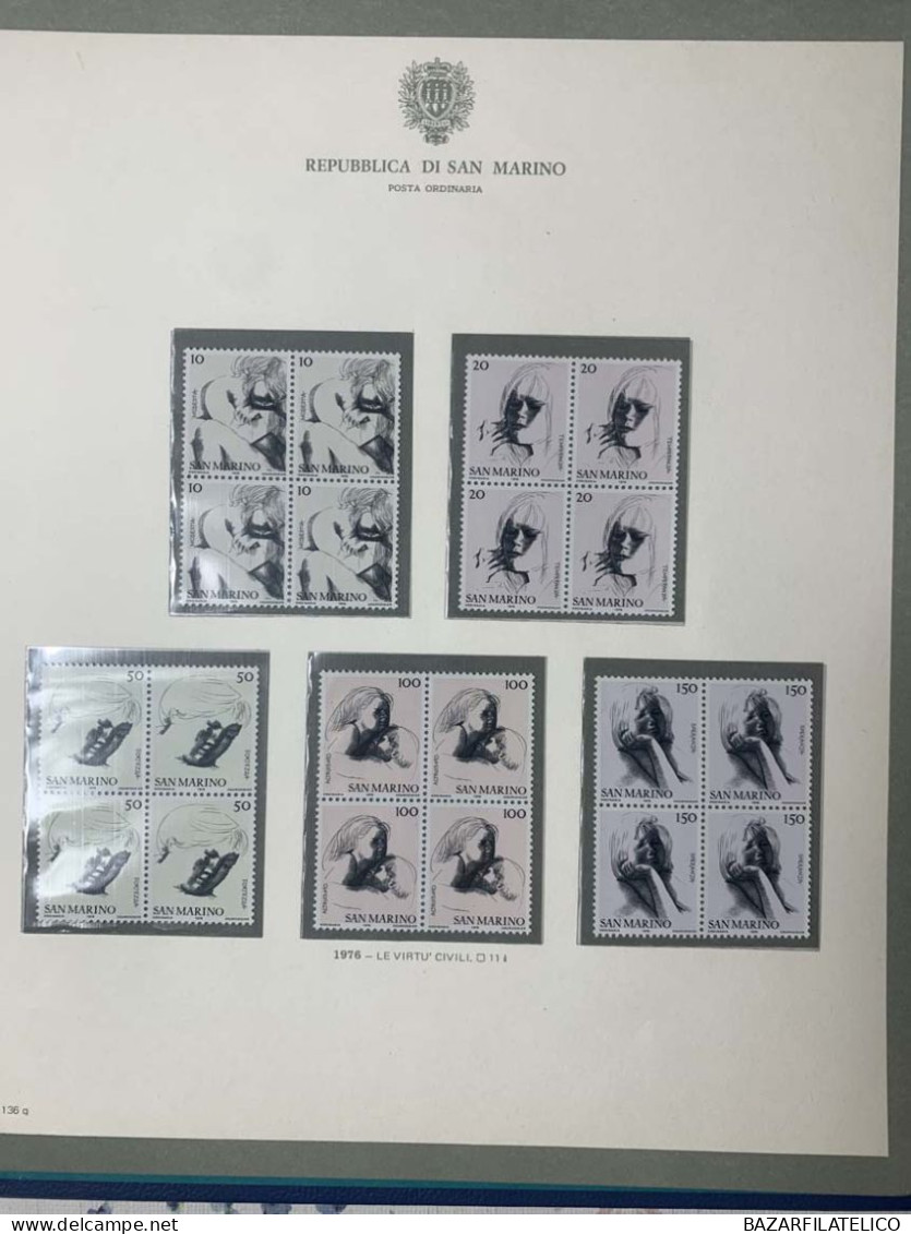 SAN MARINO COLLEZIONE IN QUARTINA DAL 1971 AL 1976 SU 1 ALBUM BOLAFFI G.I MNH**