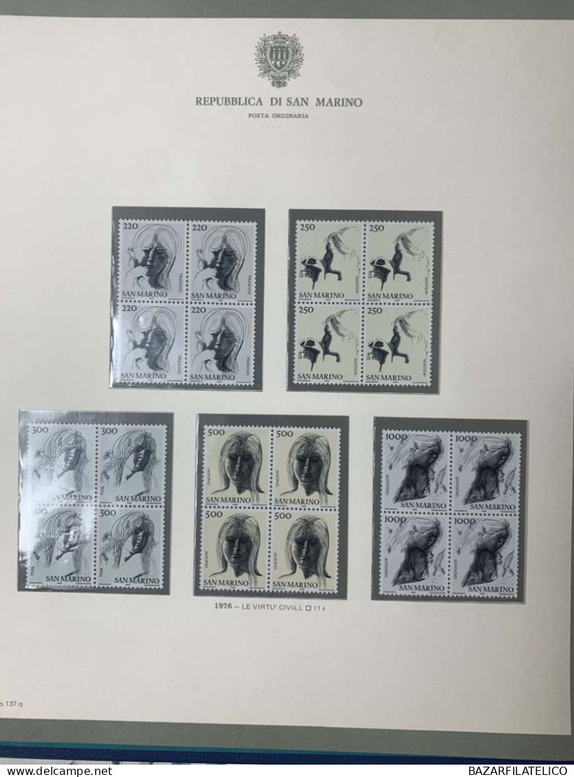 SAN MARINO COLLEZIONE IN QUARTINA DAL 1971 AL 1976 SU 1 ALBUM BOLAFFI G.I MNH**