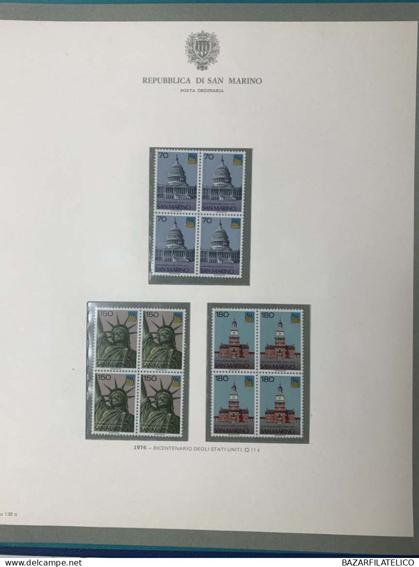 SAN MARINO COLLEZIONE IN QUARTINA DAL 1971 AL 1976 SU 1 ALBUM BOLAFFI G.I MNH**