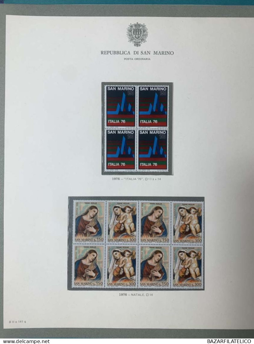 SAN MARINO COLLEZIONE IN QUARTINA DAL 1971 AL 1976 SU 1 ALBUM BOLAFFI G.I MNH**