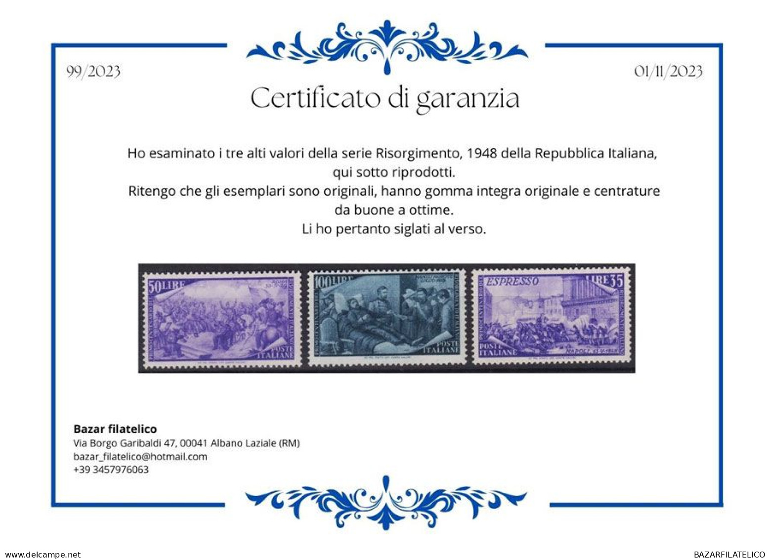 REPUBBLICA COLLEZIONE DAL 1945 AL 1998 COMPRESO ROSA B. FOGLIO G.I MNH** 4 CERT.