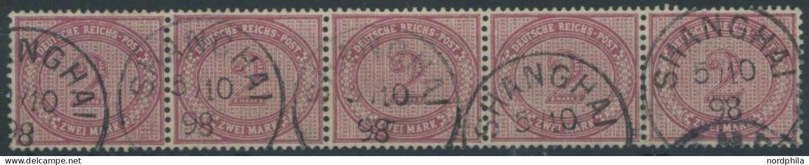 DP CHINA V 37e O, 1898, 2 M. Dunkelrotkarmin Im Waagerechten Fünferstreifen Stempel SHANGHAI, Pracht, Gepr. Steuer - China (offices)