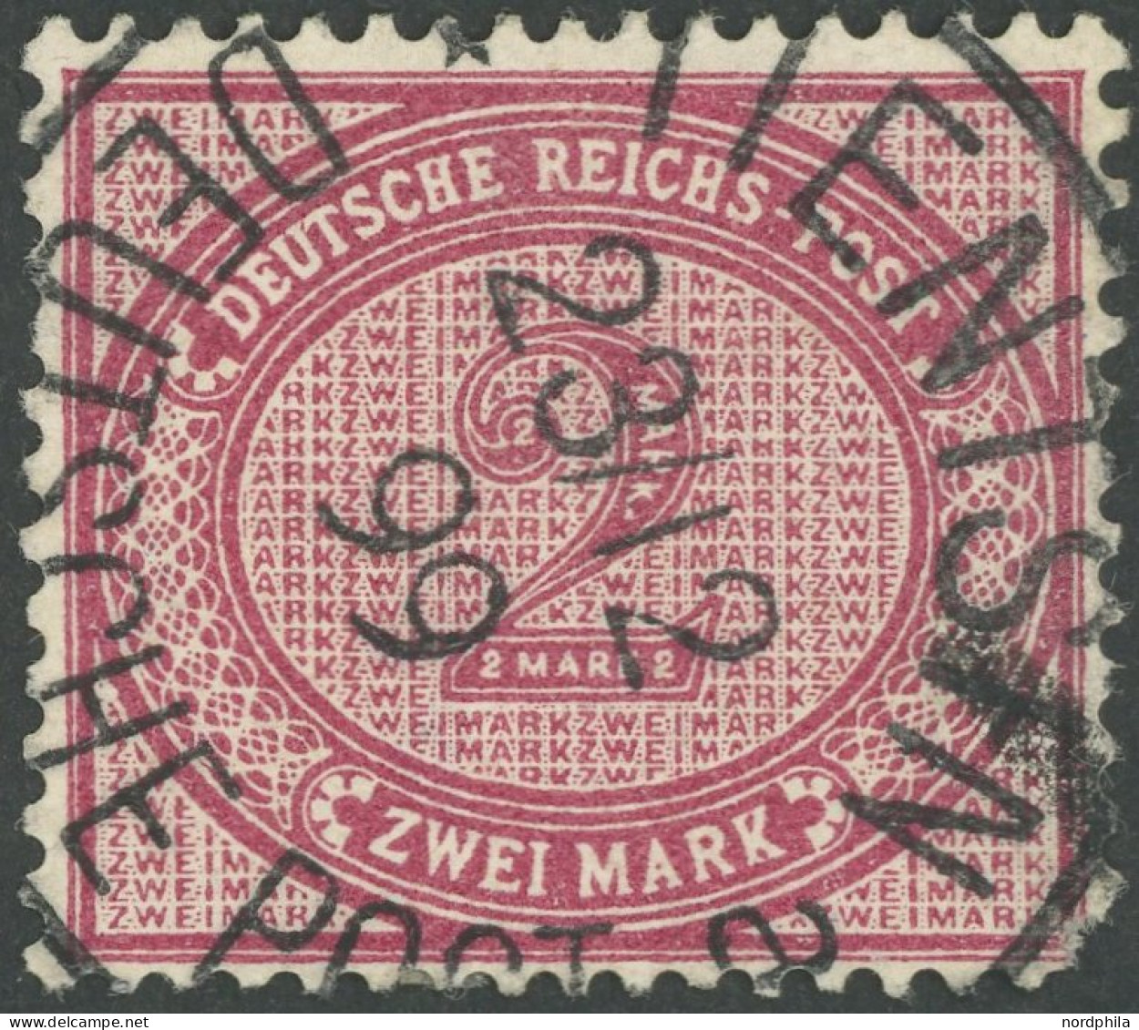 DP CHINA V 37e O, 1899, 2 M. Dunkelrotkarmin, Stempel TIENTSIN DP A 23.12.99, Fehlender Eckzahn, Feinst, Gepr. Dr. Steue - Deutsche Post In China