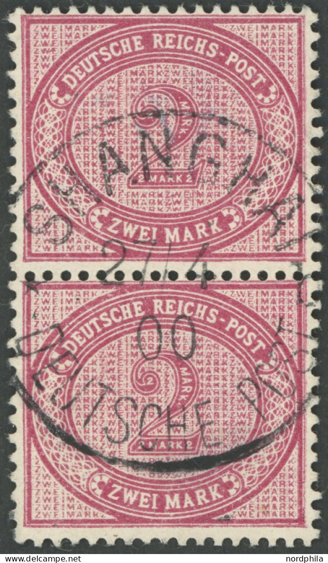 DP CHINA V 37e O, 1899, 2 M. Dunkelrotkarmin Im Senkrechten Paar, Stempel SHANGHAI D.P. B, Pracht - Chine (bureaux)