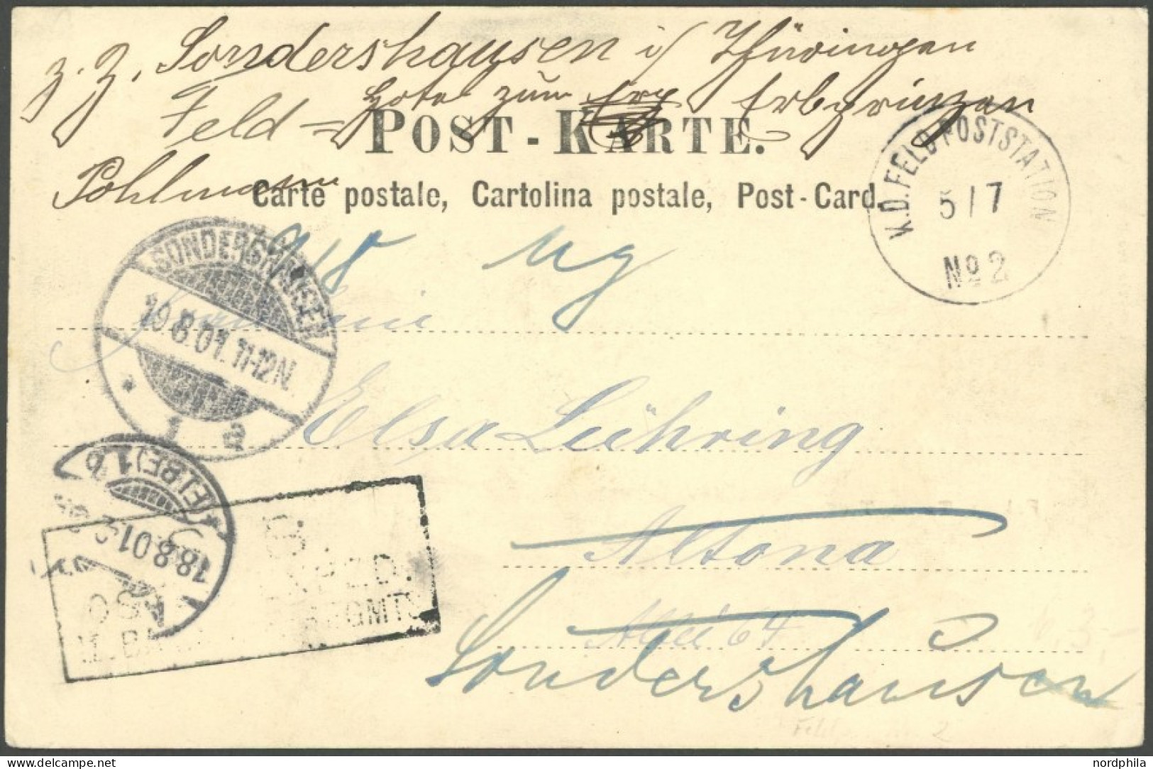 DP CHINA K.D. FELD-POSTSTATION Nr. 2, 5.7.00, Feldpost-Ansichtskarte Von PEKING Nach Altona, S.B.-Stempel, Pracht - Chine (bureaux)