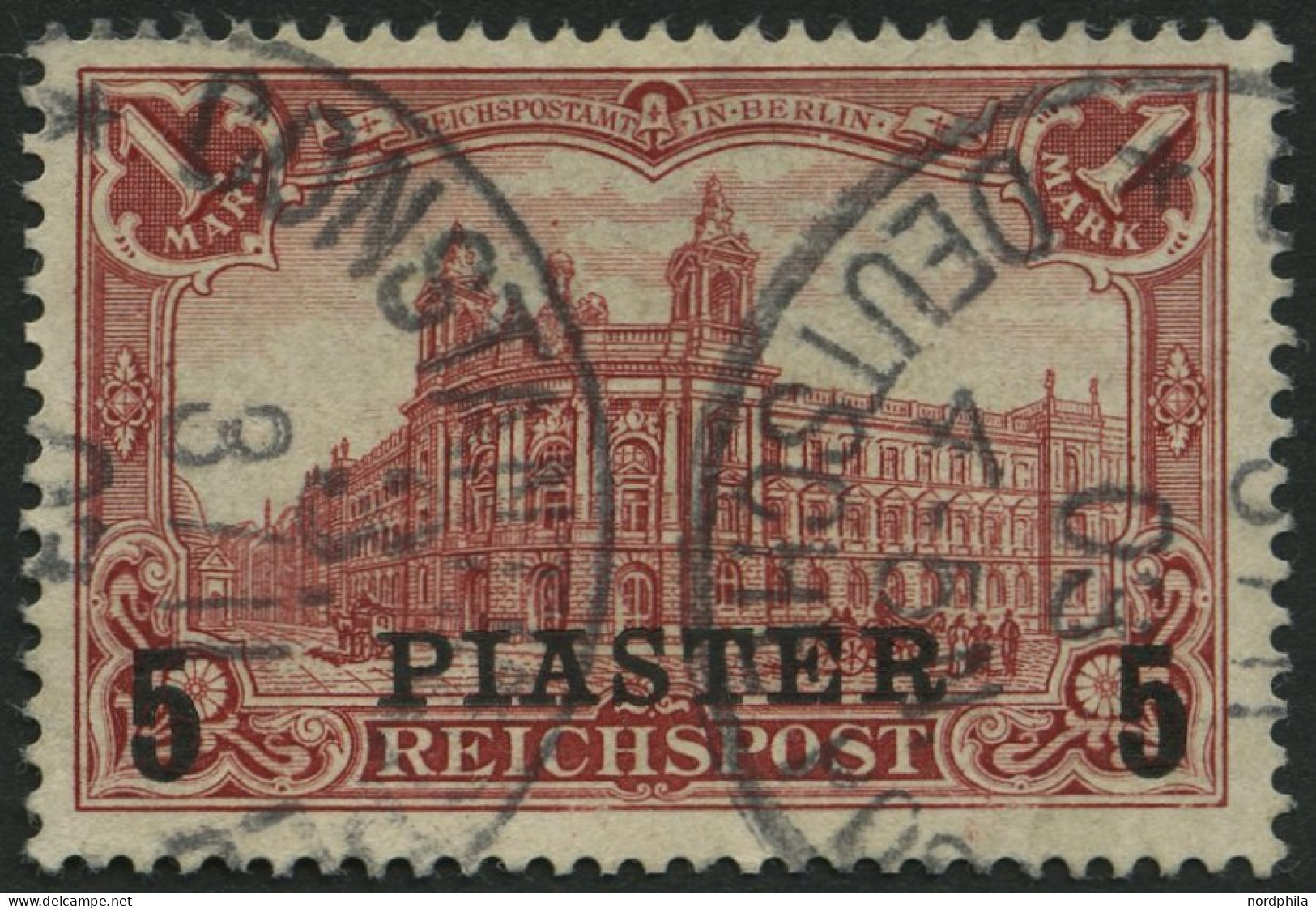 DP TÜRKEI 20II O, 1903, 5 PIA. Auf 1 M., Aufdruck Type II, Pracht, Mi. 130.- - Turquie (bureaux)