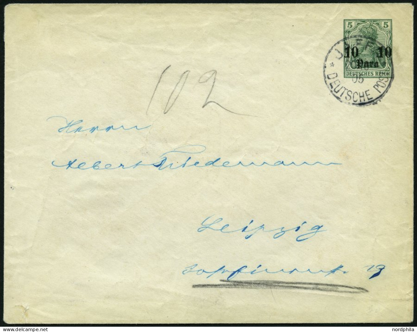 DP TÜRKEI U 4 BRIEF, 1905, 10 Para Auf 5 Pf., Stempel JAFFA, Prachtbrief Von SARONA Nach Leipzig - Deutsche Post In Der Türkei