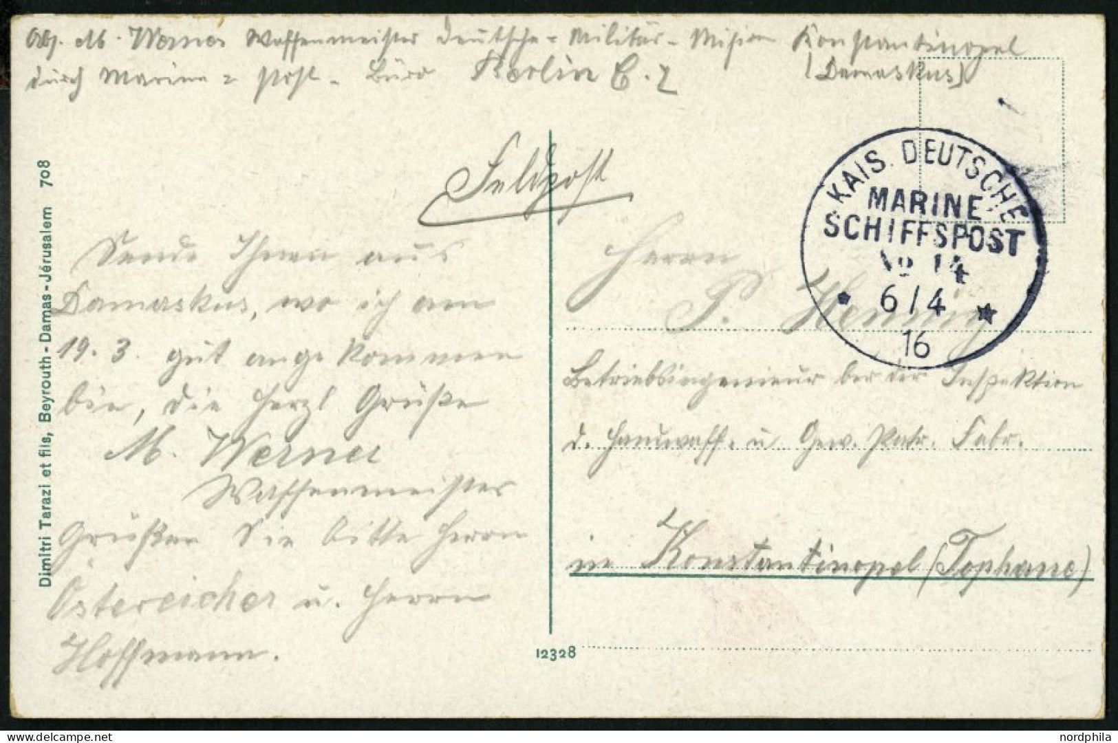 DP TÜRKEI 1916, MSP 14 (Dampfer GENERAL), Feldpost-Ansichtskarte Aus Damaskus, Pracht - Turkey (offices)