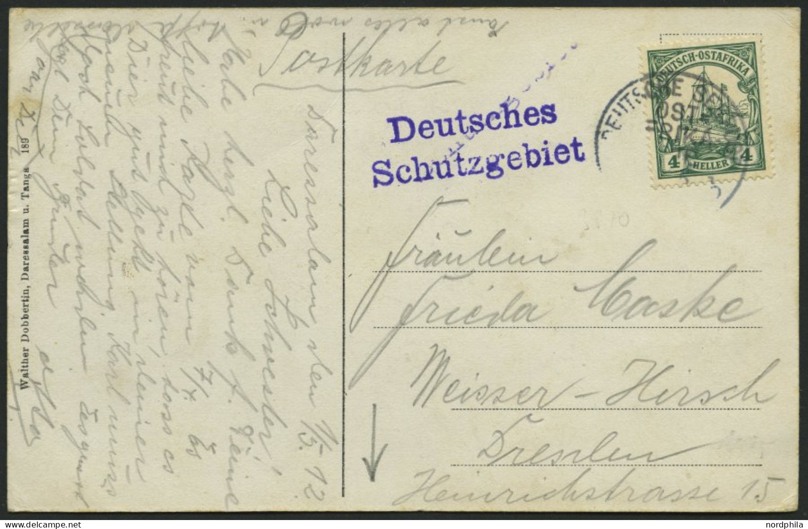 DEUTSCH-OSTAFRIKA 31 BRIEF, 1912, 4 H. Dunkelgrün, Mit Wz., Mit Seepoststempel OST-AFRIKA LINIE B, 1.5.12 Und Violettem  - Afrique Orientale