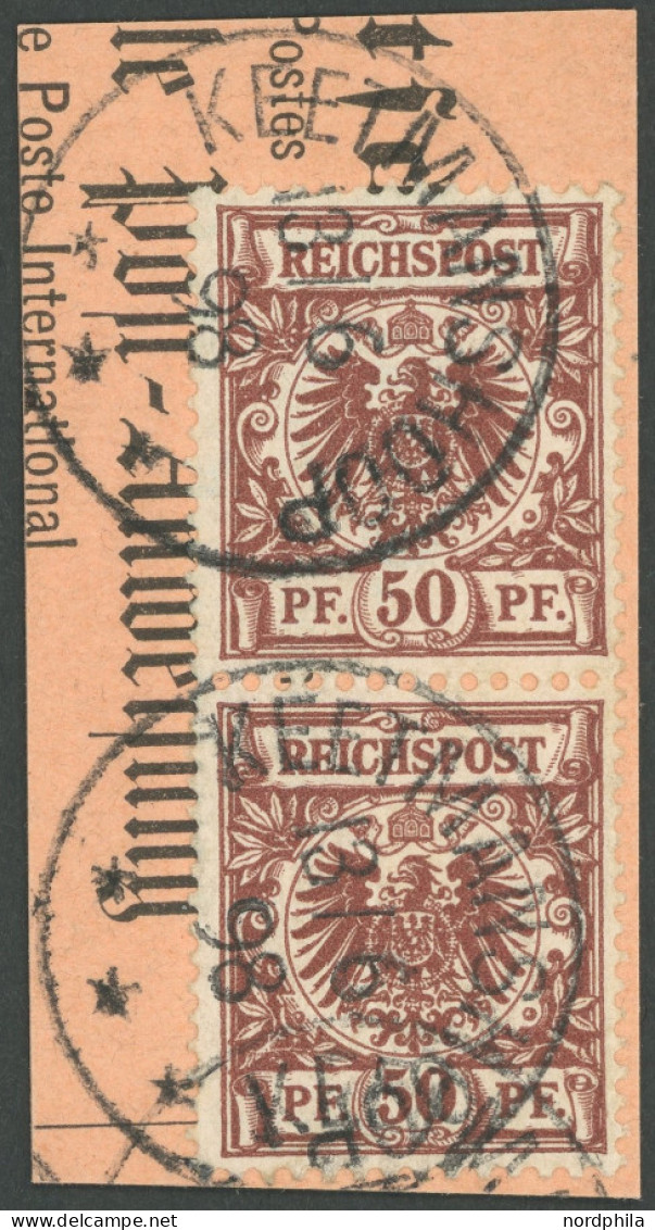 DSWA VS 50d Paar BrfStk, 1896, 50 Pf. Lebhaftrötlichbraun Im Senkrechten Paar Auf Postanweisungs-Abschnitt Mit Stempel W - Deutsch-Südwestafrika