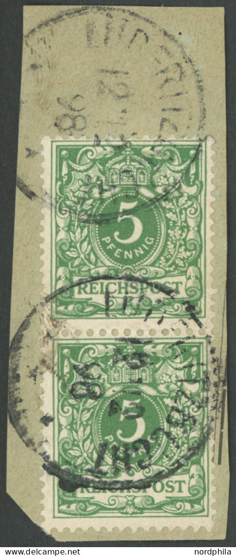 DSWA M 46c Paar BrfStk, 1898, 5 Pf. Opalgrün Im Senkrechten Paar Auf Briefstück Mit Stempel LÜDERITZBUCHT, Pracht, Gepr. - Deutsch-Südwestafrika