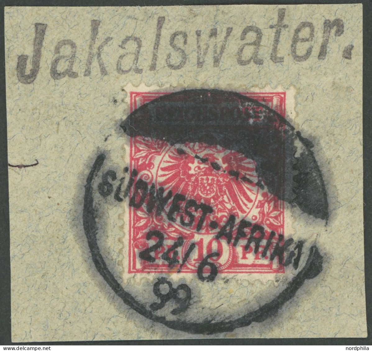 DSWA M 47d BrfStk, 1899, 10 Pf. Lebhaftlilarot, Wanderstempel JAKALSWATER, Prachtbriefstück, Gepr. Jäschke-L. - Deutsch-Südwestafrika