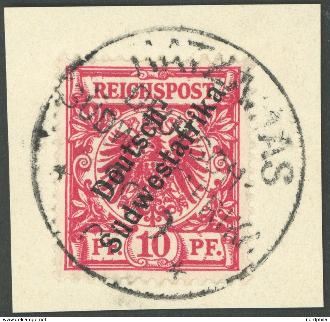 DSWA 7a BrfStk, HATZAMAS, Auf 10 Pf., Prachtbriefstück, Gepr. Jäschke-L. - German South West Africa