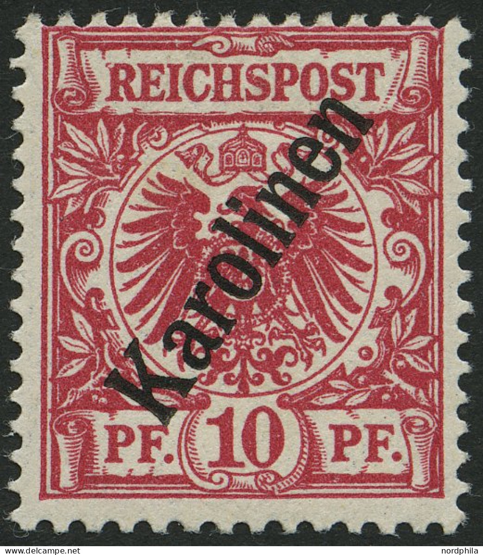 KAROLINEN 3IIc , 1900, 10 Pf. Dunkelrosa Steiler Aufdruck, Falzrest, Pracht, Fotobefund Jäschke-L., Mi. 260.- - Caroline Islands