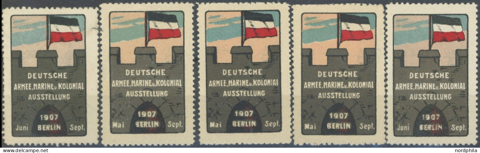SAMMLUNGEN, LOTS , , 1907, 5 Vignetten Deutsche Armee, Marine U. Kolonial Ausstellung Mai-Sept., Meist Pracht - Colecciones