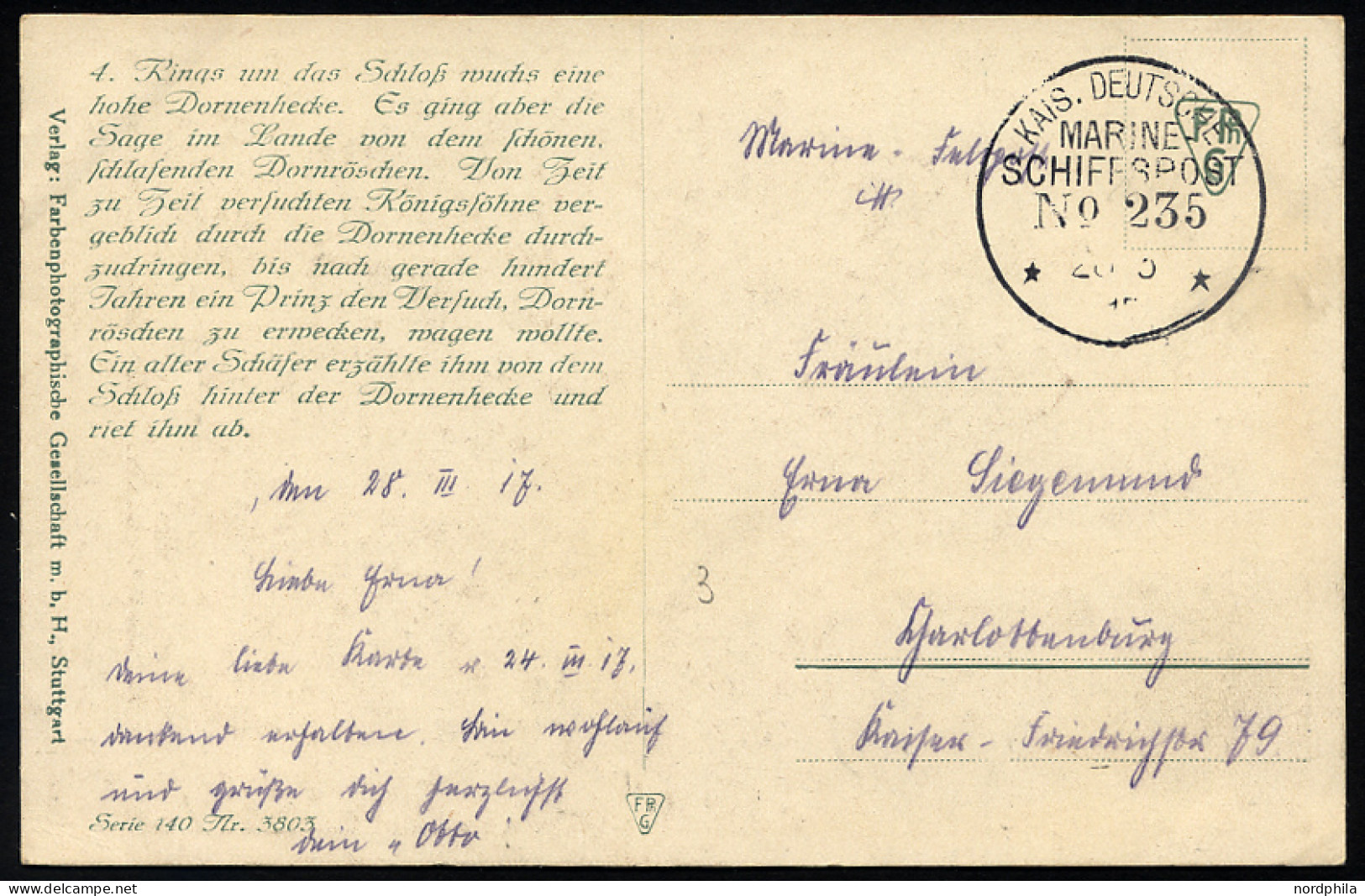 MSP VON 1914 - 1918 235 (2. Halbflottille Der Handelsschutzflottille), 28.3.1917, Feldpost-Künstlerkarte Nach Charlotten - Schiffahrt