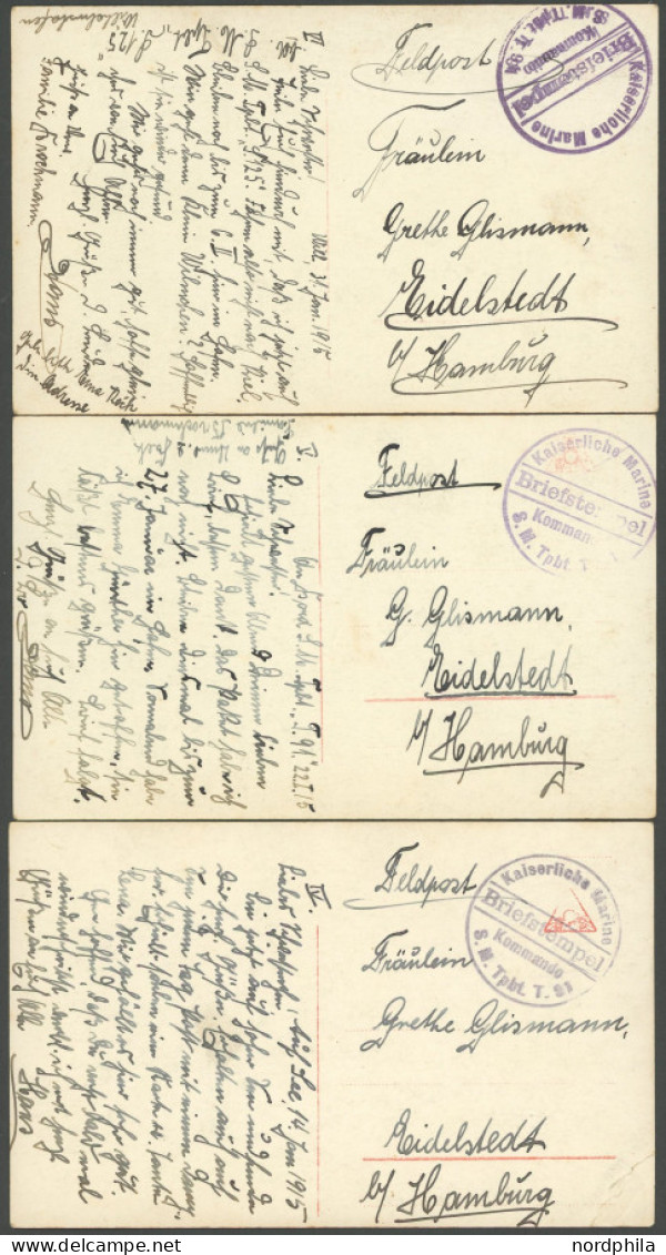 MSP VON 1914 - 1918 Torpedoboot T 91, 1915, Briefstempel, 3 Verschiedene FP-Karten Der Serie Auf,! Matrosen, Feinst/Prac - Schiffahrt