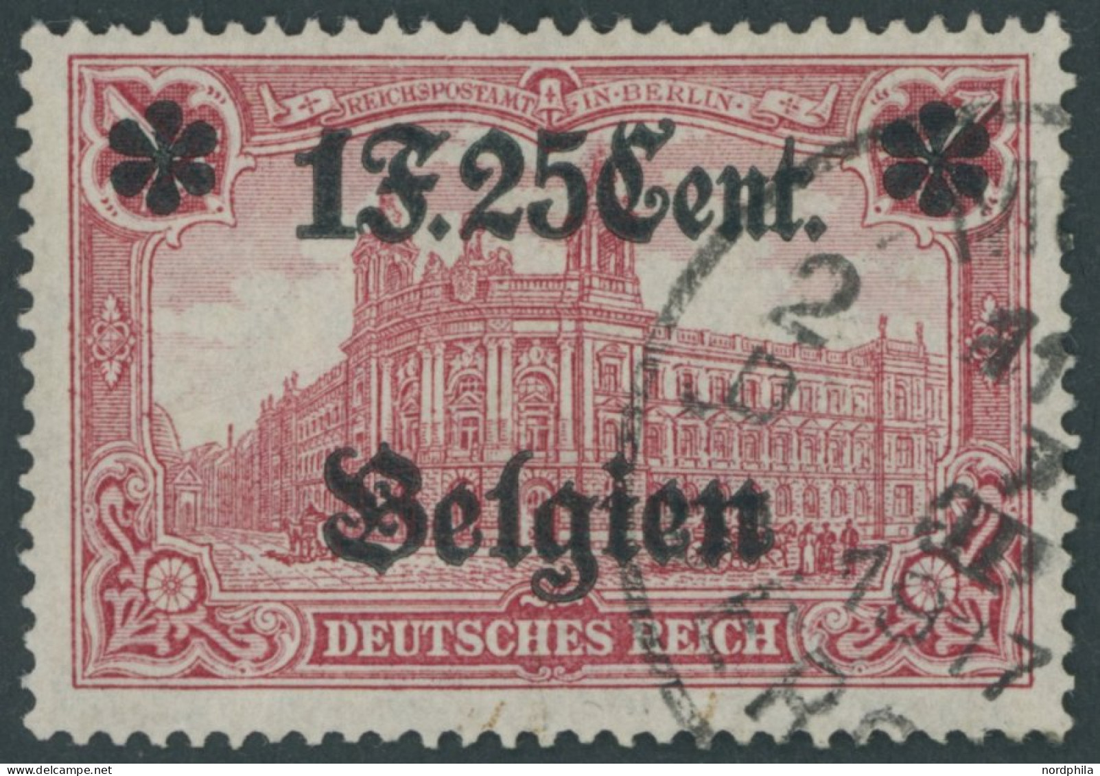 LANDESPOST IN BELGIEN 23IA O, 1914, 1 F. 25 C. Auf 1 M., Type I, Gezähnt A, Feinst, Mi. 150.- - Occupation 1914-18