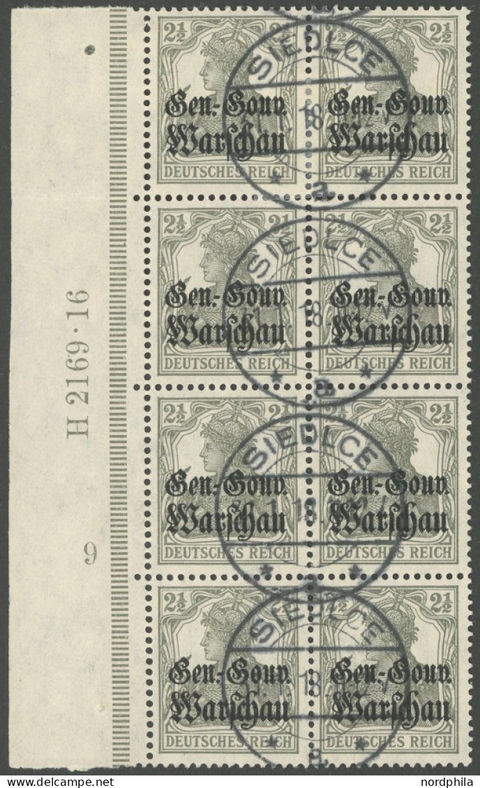 DEUTSCHE POST IN POLEN 6a O, 1916, 21/2 Pf. Dunkelolivgrau, Aufdruck Glänzend, Im Randachterblock Mit Ur-HAN, Seltener S - Besetzungen 1914-18