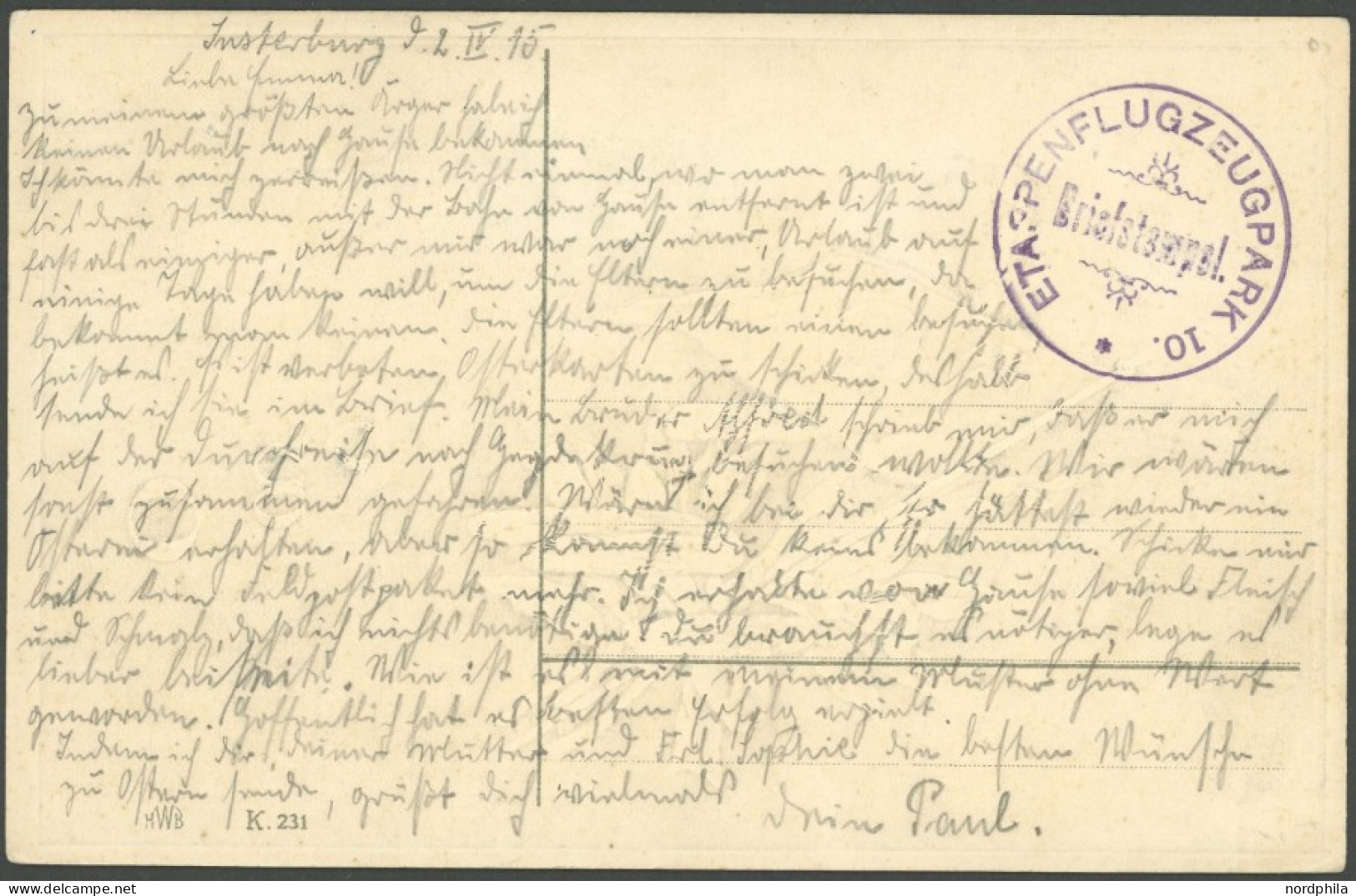 FELDPOST I.WK 1915, Feldpostkarte Mit Patriotischem Prägedruck-Ostergruß Und Ausführlichem Text, Briefstempel ETAPPENFLU - Occupation 1914-18
