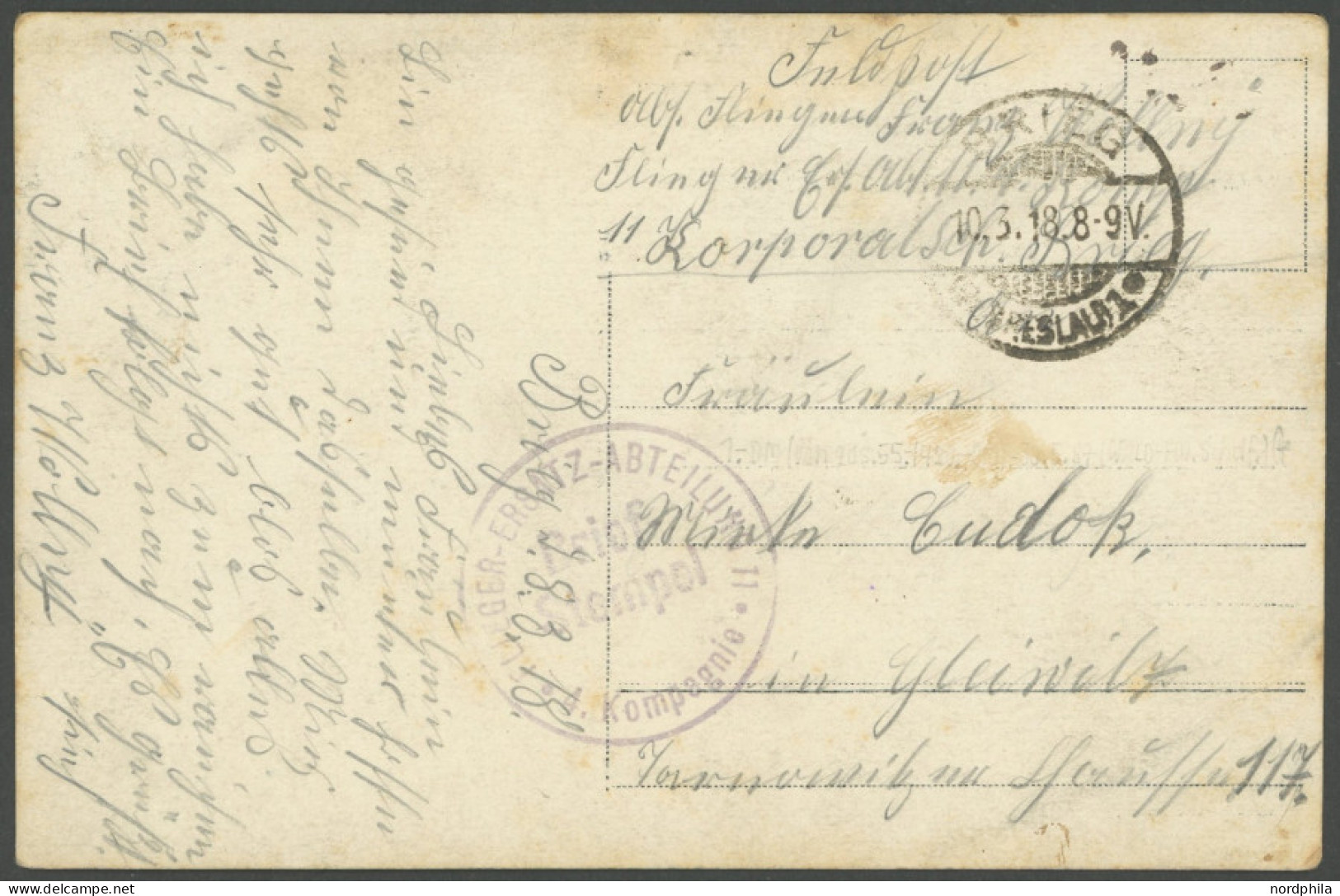 FELDPOST I.WK 1918, Briefstempel FLIEGER ERSATZ ABTEILUNG Auf Feldpost-Fotokarte, Feinst - Bezetting 1914-18