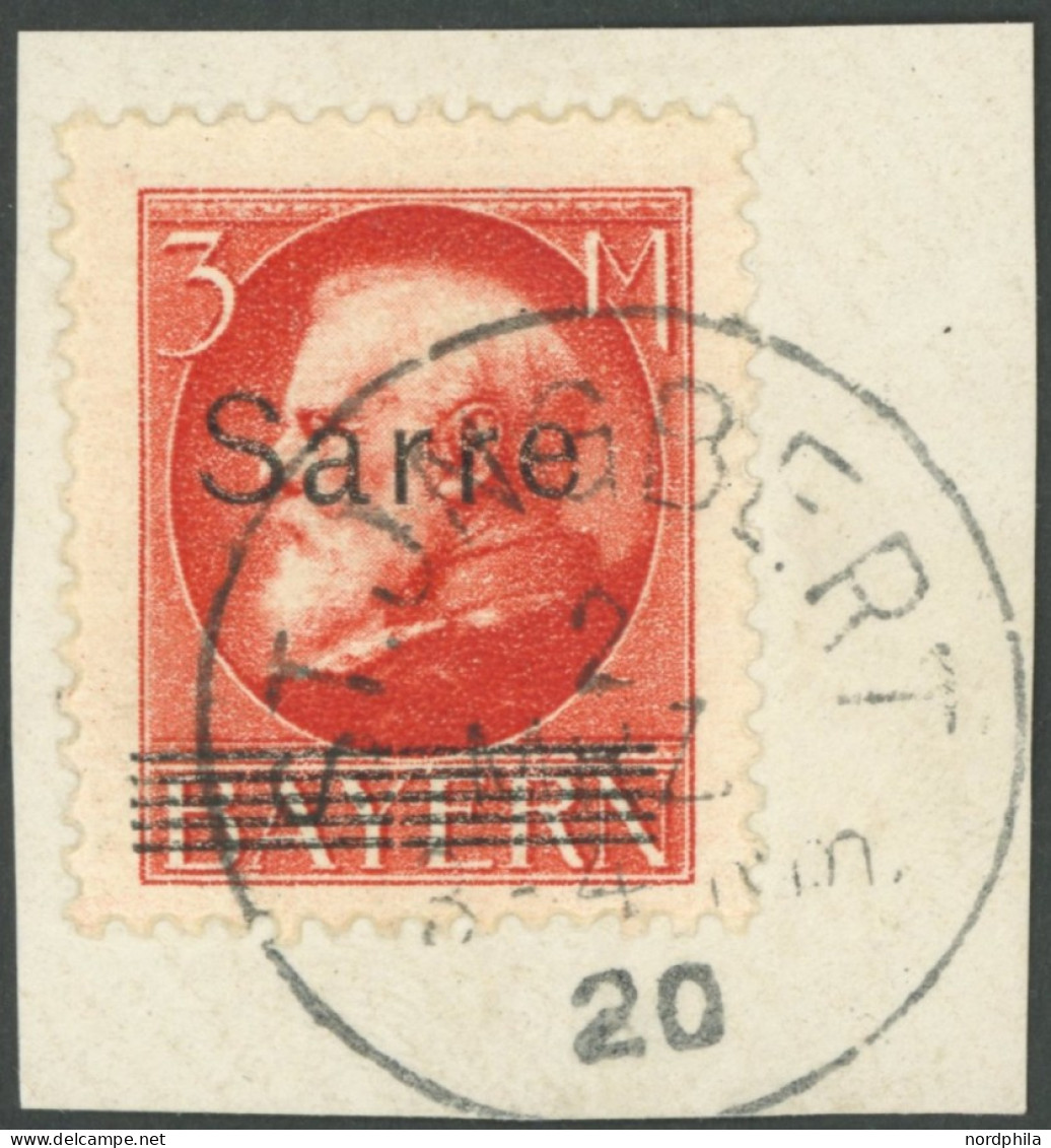 SAARGEBIET 29 BrfStk, 1920, 3 M. Bayern-Sarre, Prachtbriefstück, Gepr. Burger, Mi. (200.-) - Otros & Sin Clasificación