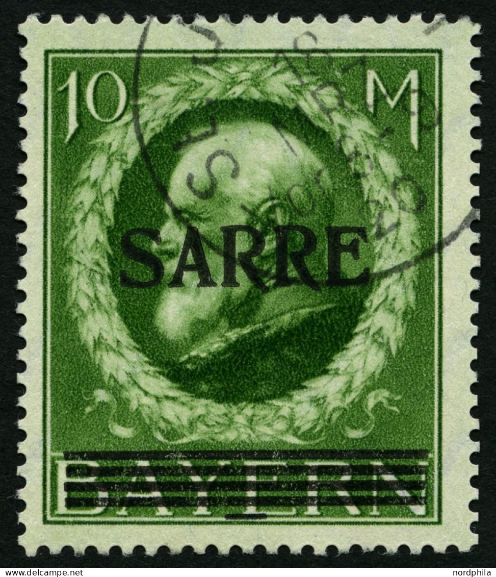 SAARGEBIET 31II O, 1920, 10 M. Bayern-Sarre Mit Abart Fetter Kontrollstrich, Pracht, Gepr. Burger, Mi. 800.- - Sonstige & Ohne Zuordnung