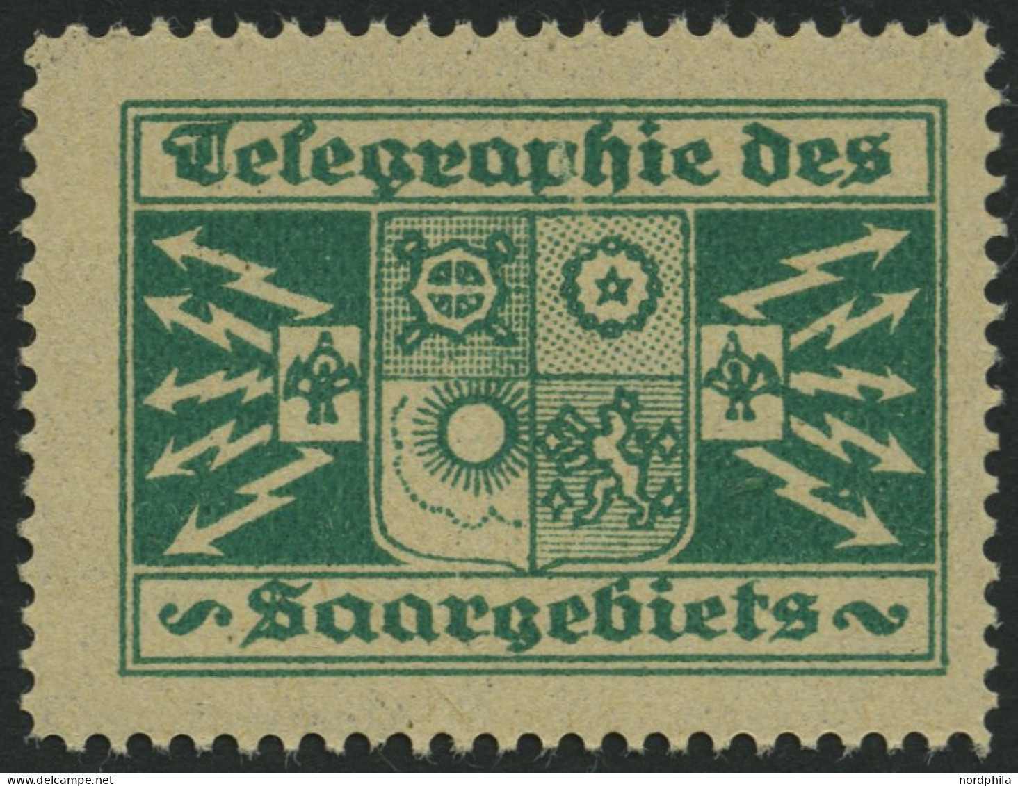 SAARGEBIET , Grüne Vignette Telegraphie Des Saargebiets, Pracht - Other & Unclassified