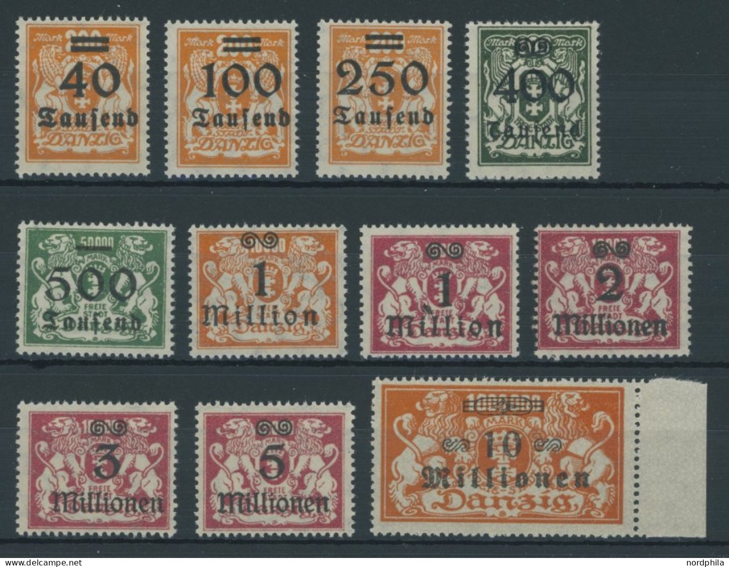 FREIE STADT DANZIG 158-68 , 1923, Freimarken, Mi.Nr. 161 Und 162 Falzrest Sonst Postfrischer Prachtsatz - Autres & Non Classés