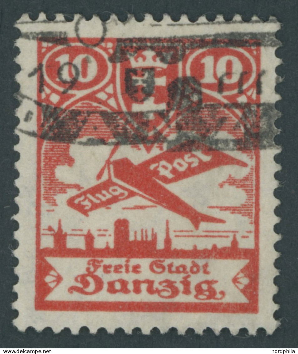 FREIE STADT DANZIG 202II O, 1924, 10 Pf. Flugpost Mit Plattenfehler Komma Oben Links Am Linken Turm, Pracht, Gepr. Erdwi - Autres & Non Classés