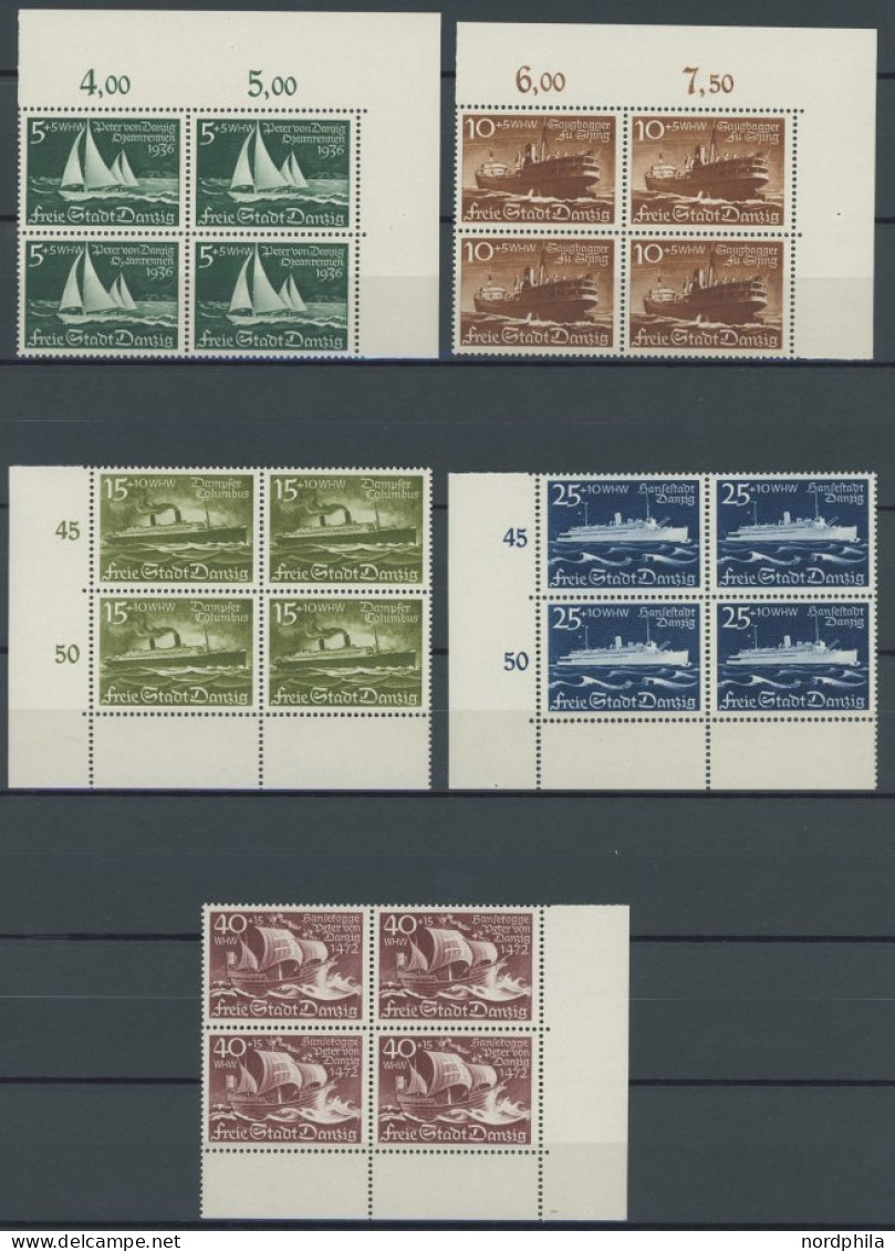 FREIE STADT DANZIG 284-88 VB , 1938, Schiffe In Eckrandviererblocks, Postfrischer Prachtsatz, Mi. (260.-) - Other & Unclassified