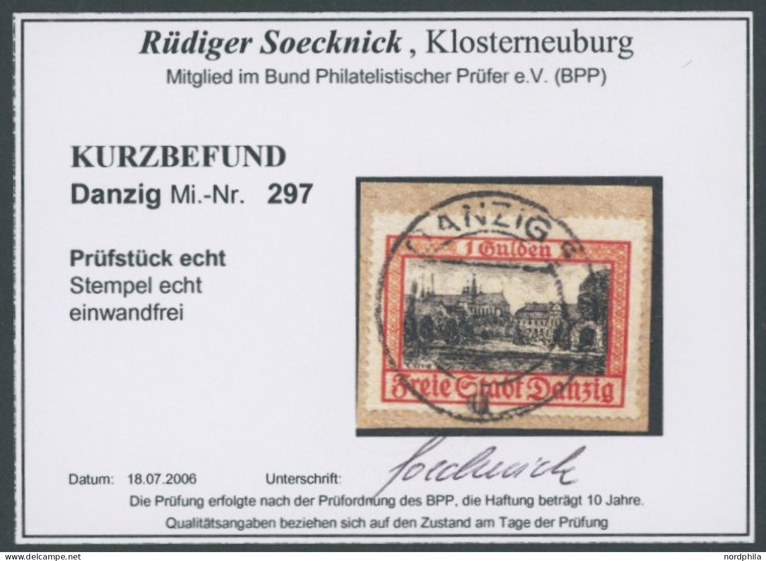 FREIE STADT DANZIG 297 BrfStk, 1938, 1 G. Gelblichrot/schwarz, Zeitgerechte Entwertung, Prachtbriefstück, Kurzbefund Soe - Other & Unclassified