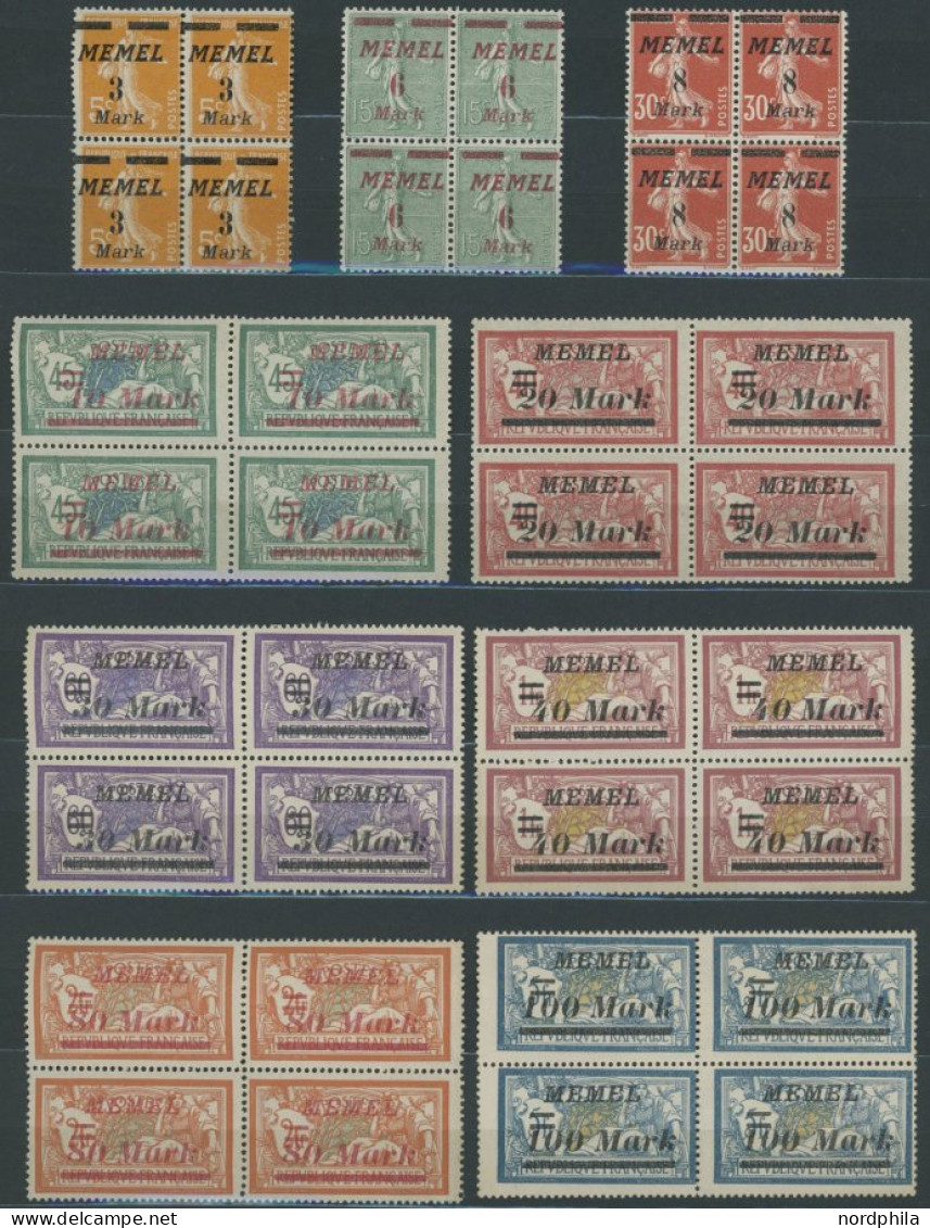 MEMELGEBIET 110-20 VB , 1922, Staatsdruckerei Paris In Viererblocks, 2 Postfrische Prachtsätze, Mi. 336.- - Memelgebiet 1923