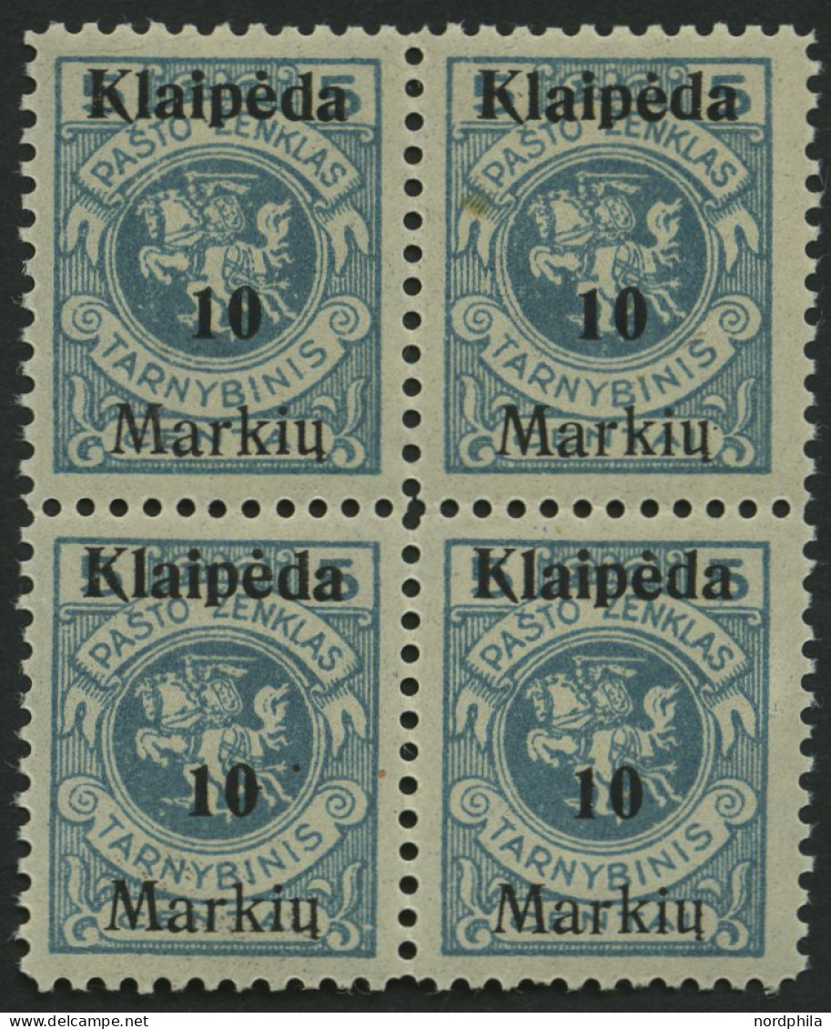 MEMELGEBIET 129I VB , 1923, 10 M. Auf 5 C. Grünlichblau, Aufdruck Ohne (Memel) Und Doppelbalken, Im Viererblock, Postfri - Memelgebiet 1923