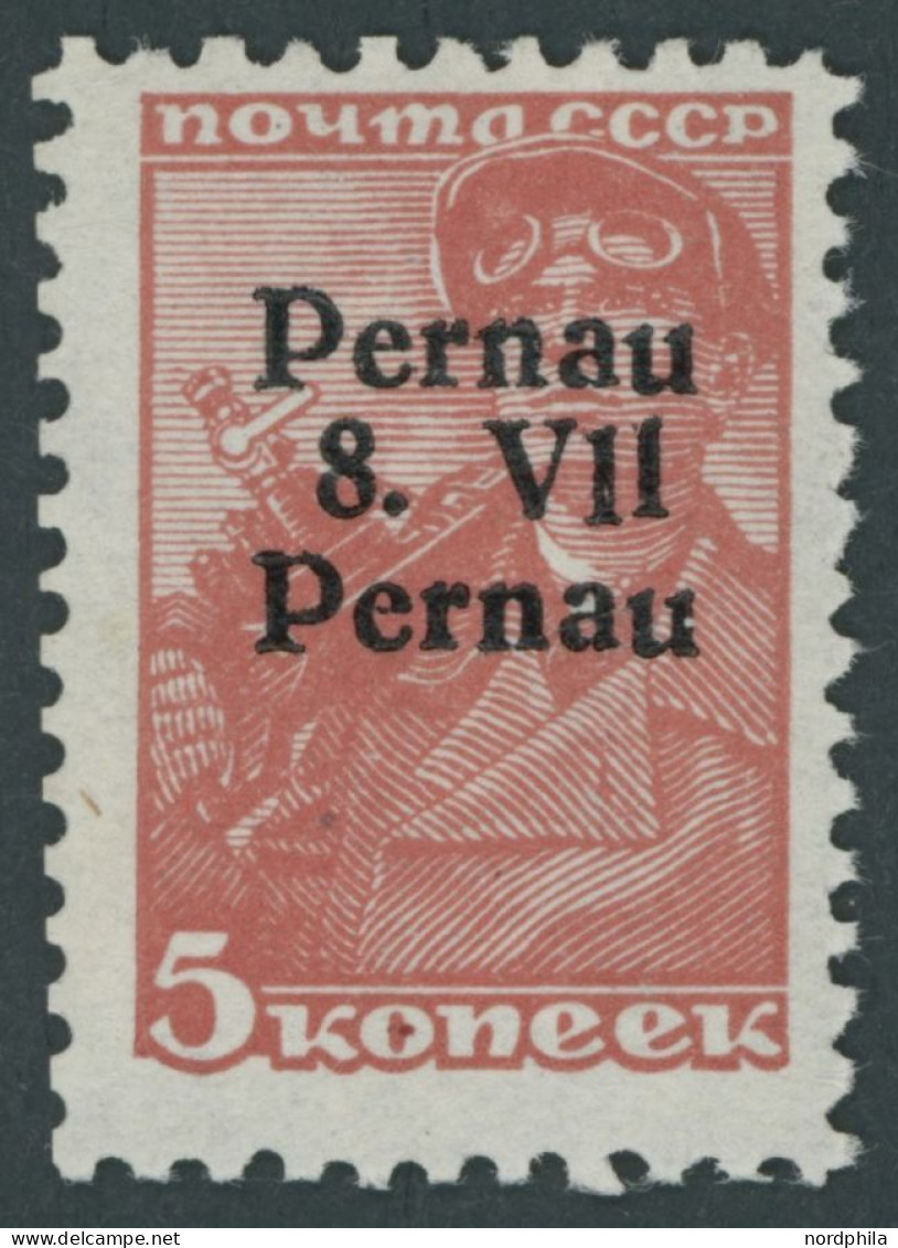 PERNAU 5IV , 1941, 5 K. Bräunlichrot Mit Aufdruck Pernau/Pernau, Kurzbefund Löbbering, Mi. 100.- - Occupation 1938-45