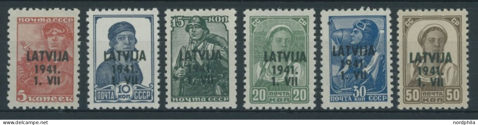 LETTLAND 1-6 , 1941, Freimarken, Postfrischer Prachtsatz, Mi. 100.- - Besetzungen 1938-45