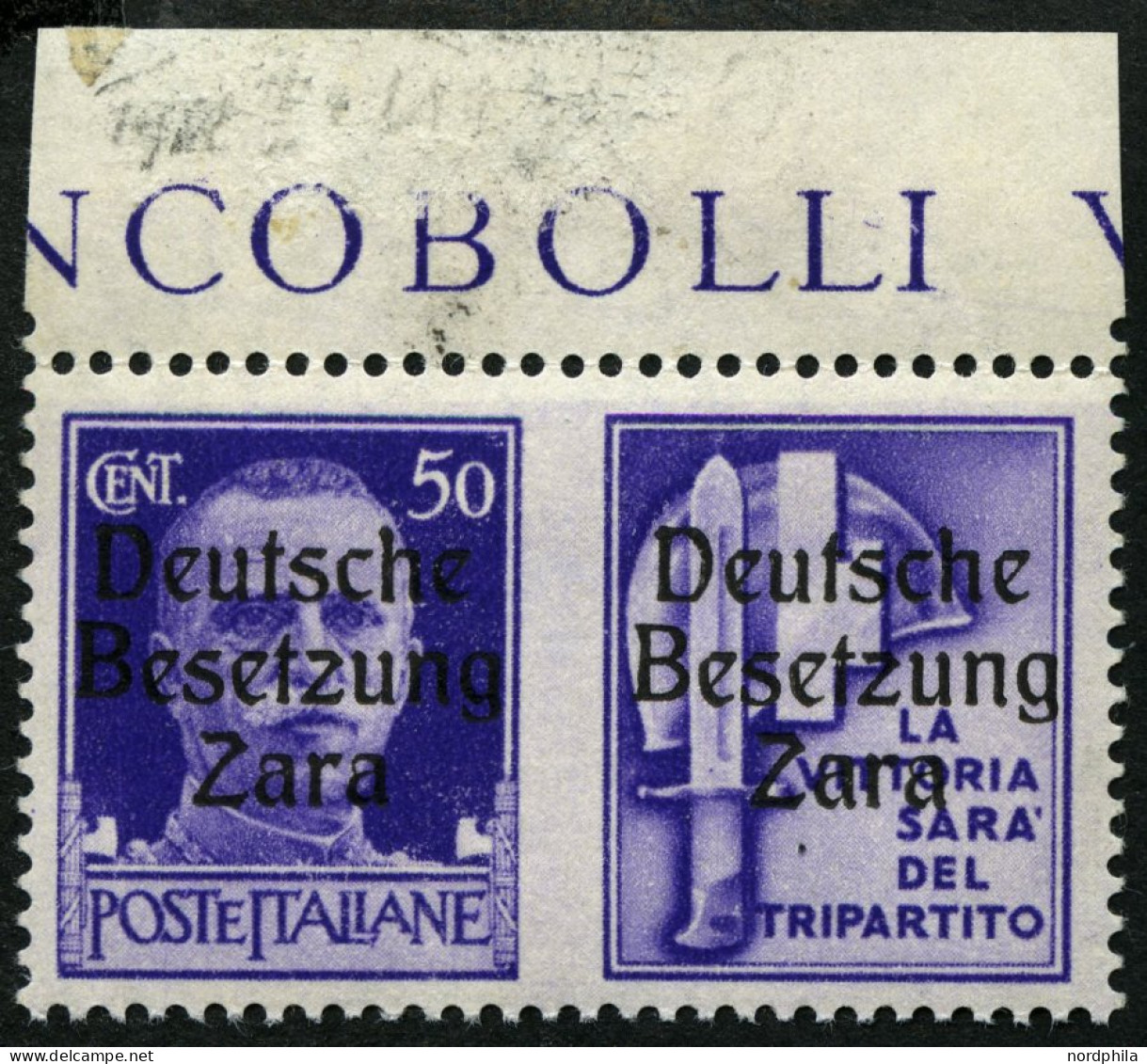 ZARA 20III , 1943, 50 C. + Stahlhelm, Aufdrucktype III, Pracht, Gepr. Krischke, Mi. 270.- - Besetzungen 1938-45