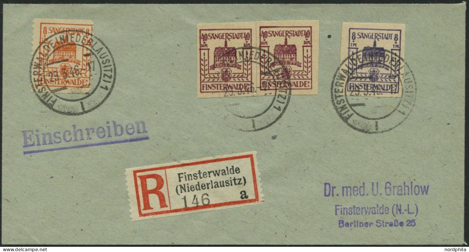 FINSTERWALDE 5b,5aVaII BRIEF, 1946, 8 Pf. Dunkelblauviolett Und Versuchszähnung 8 Pf. Gelblichrot Senkrechte Zähnung Sow - Other & Unclassified